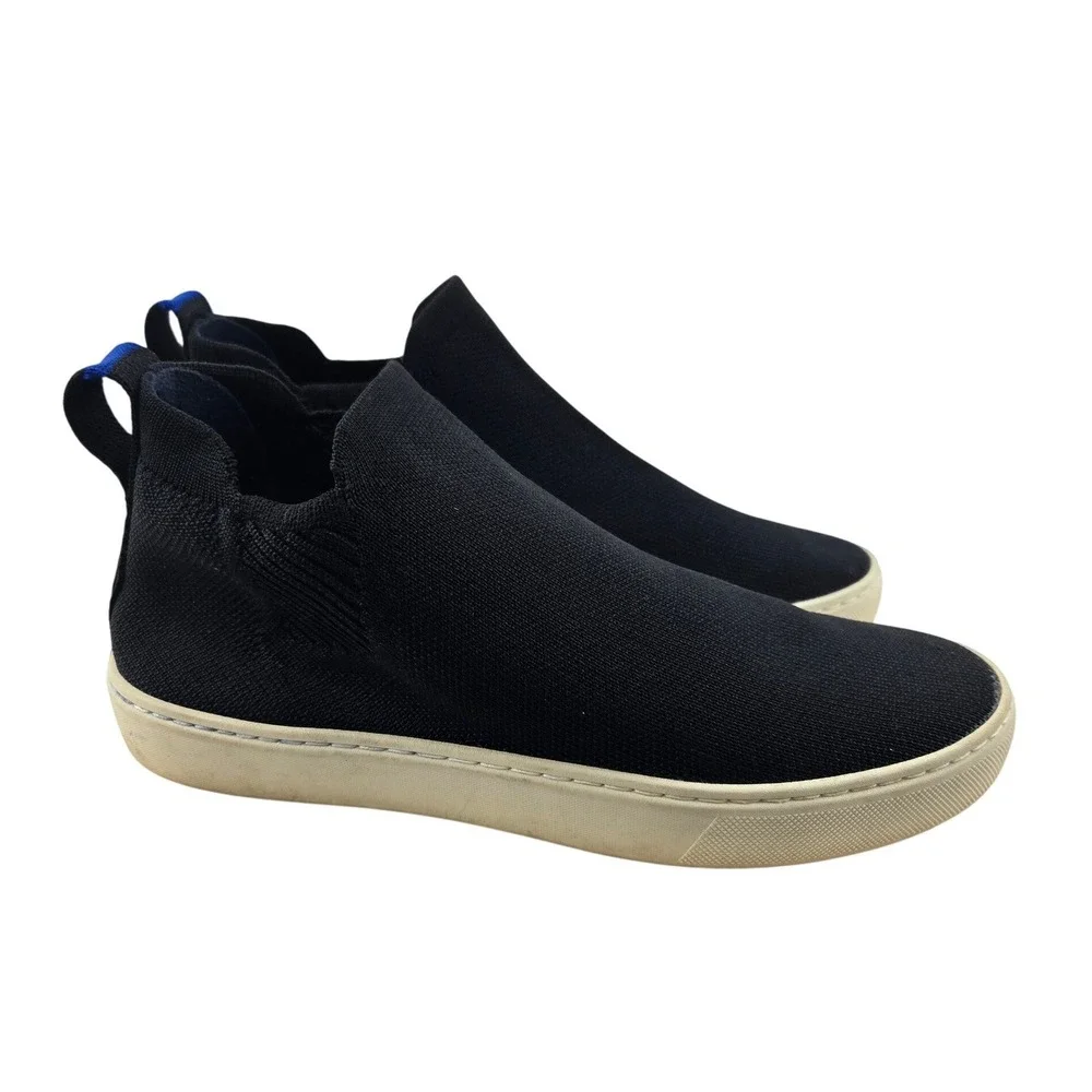 Rothys The Chelsea Boots Black Solid Knit Slip On Ankle Sneaker Boots Womens 7.5